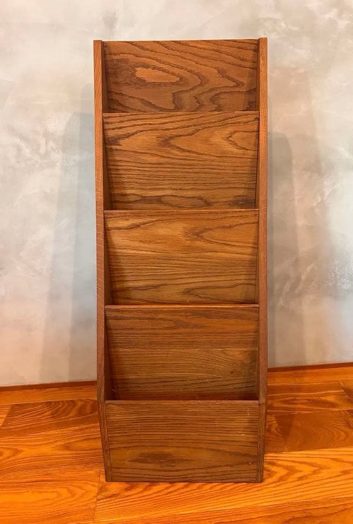 上質オーク材マガジンラック木製4段ブックシェルフ''インダストリー系