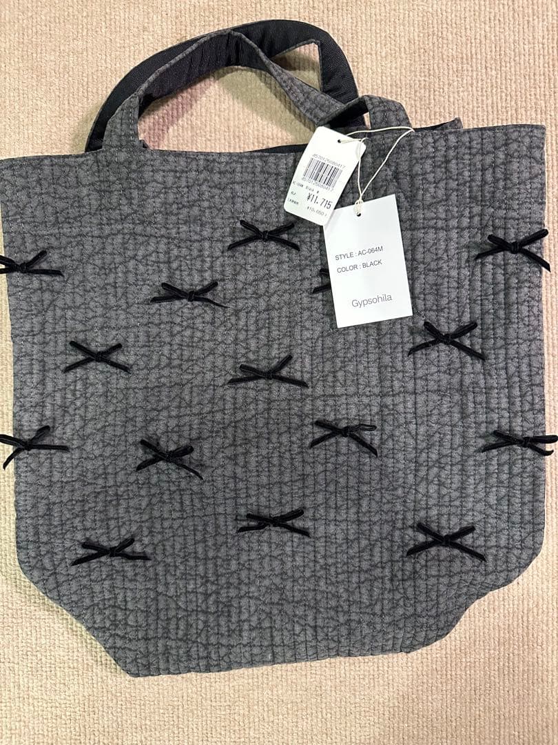 takt‼️ Gypsohila ❣️リボン装飾 エコバッグ グレー