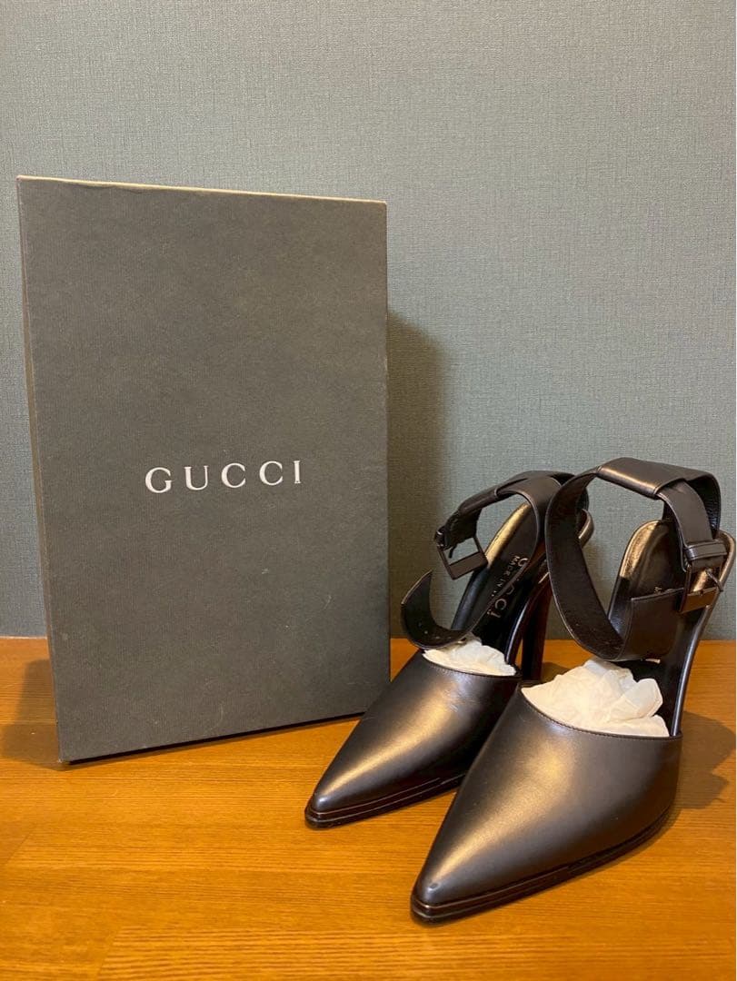 GUCCI グッチ　アンクルストラップ　ミュール　パンプス　ピンヒール
