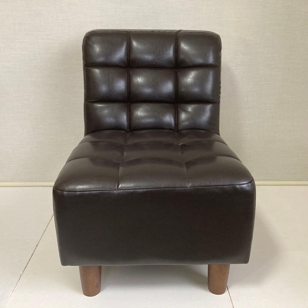 ソファ 椅子 ローチェア 1人掛け レザー調 木製 茶色 家具 レトロ風 美品