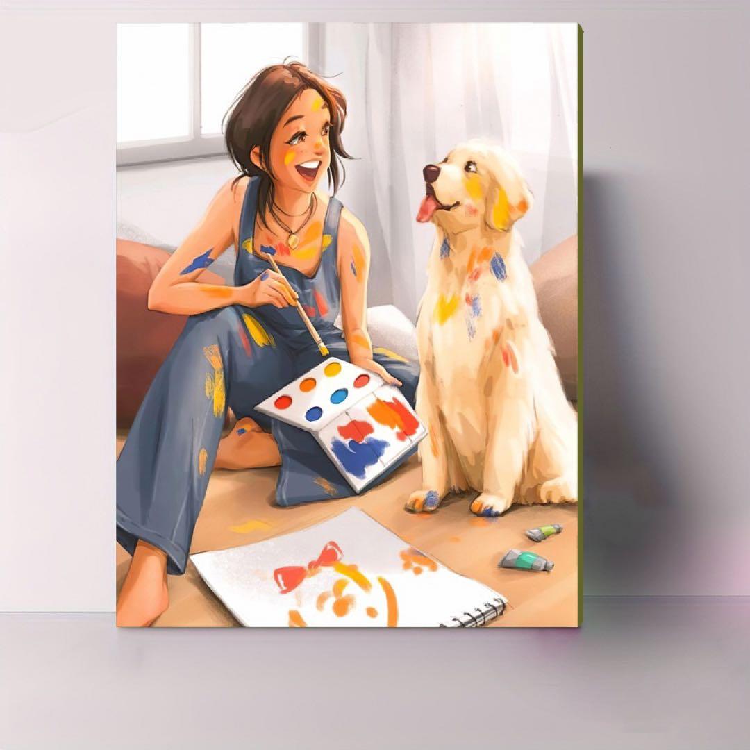 アートと犬のカラフルなイラスト