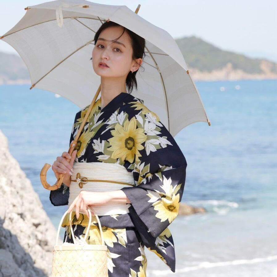 画像の帯+お任せ帯じめつき◆◆utataneブランド浴衣◆日本生地◆向日葵