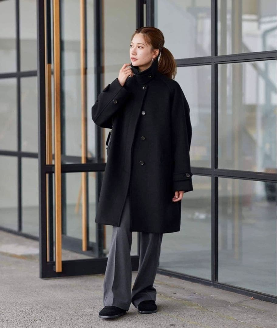 FRAMeWORK ラムウールMIXシャルムバルカラーコート　ブラック36サイズ