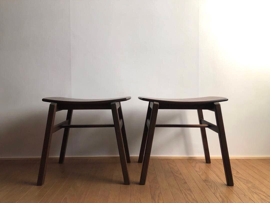 オーク無垢材 スタッキングスツール 2脚セット 曲げ木 民藝 クラフト家具