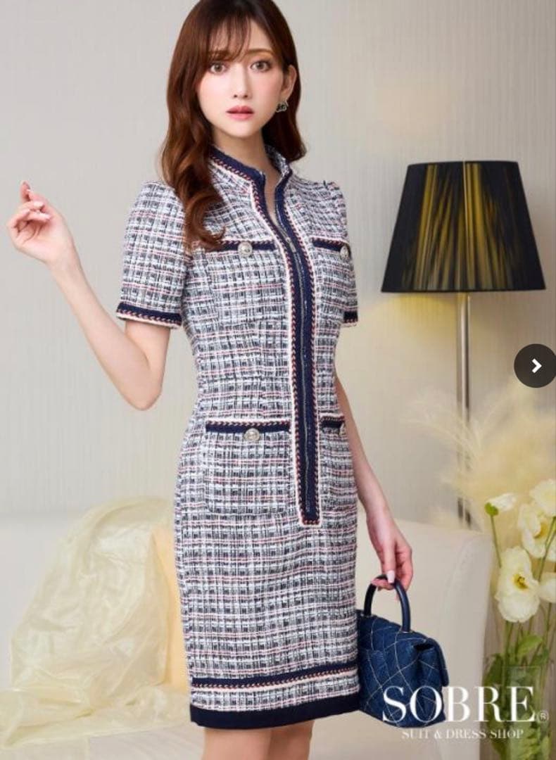 SOBRE ツイードドレス ネイビー系