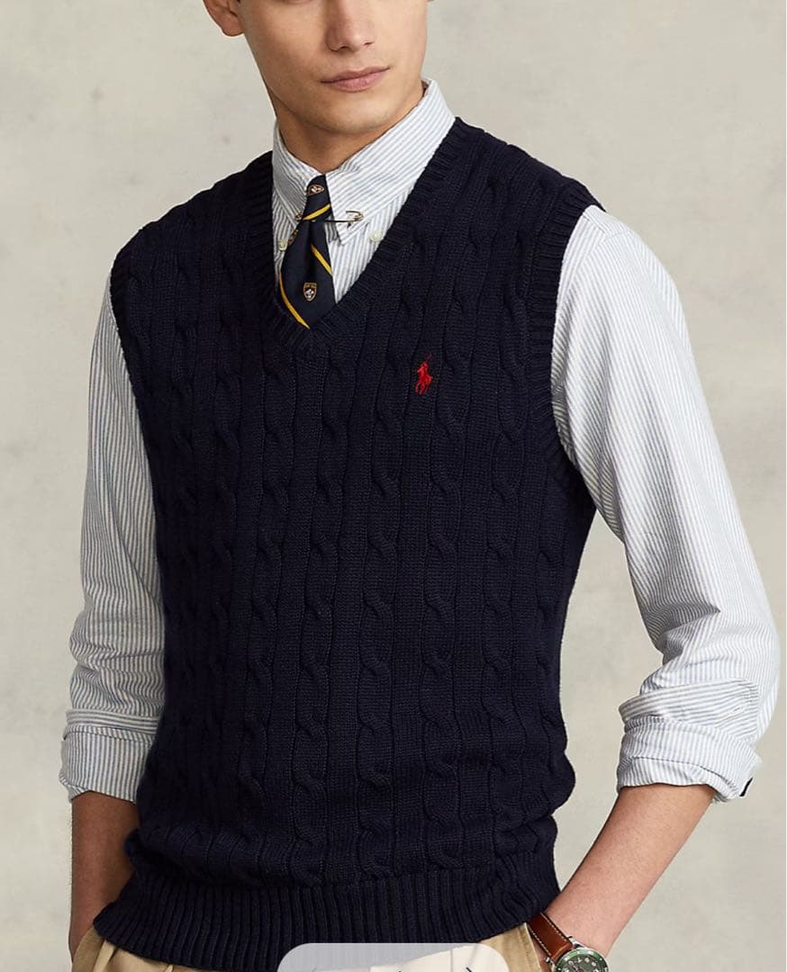 超美品　ポロラルフローレン　SP ケーブルニット　ベスト　ポニー　ネイビー　男女