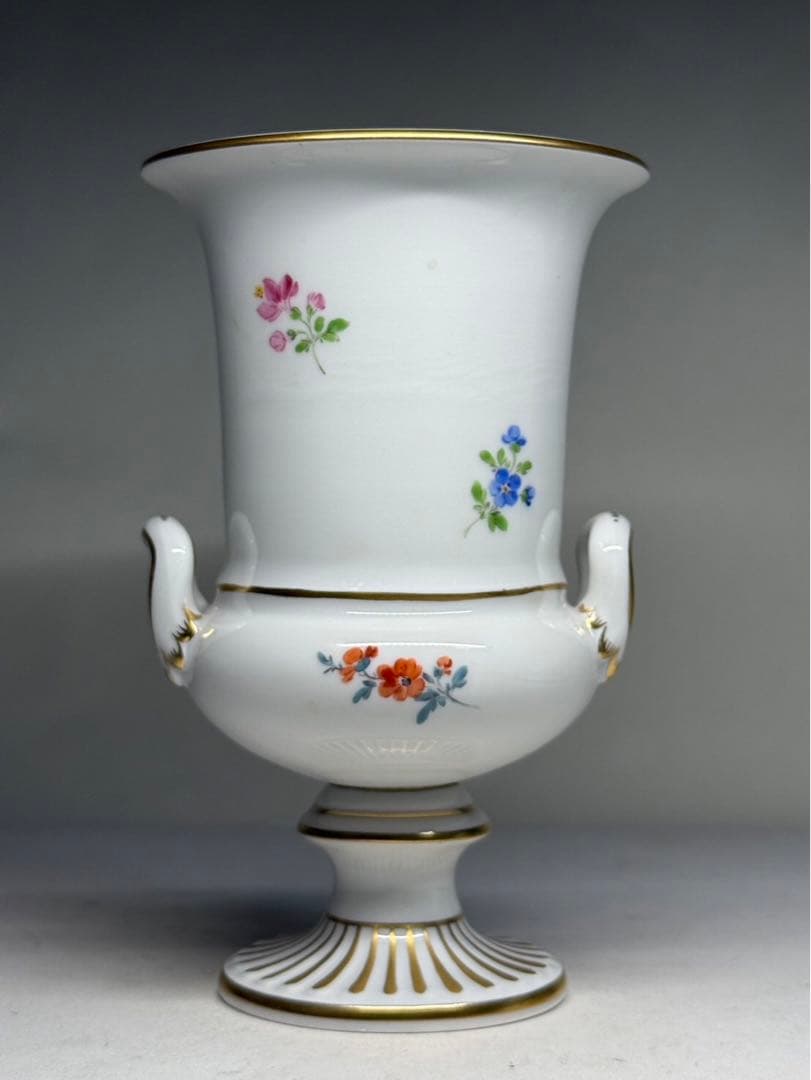 マイセン 金彩花紋様 白地 装飾花瓶 両持ち取手 フラワーベース