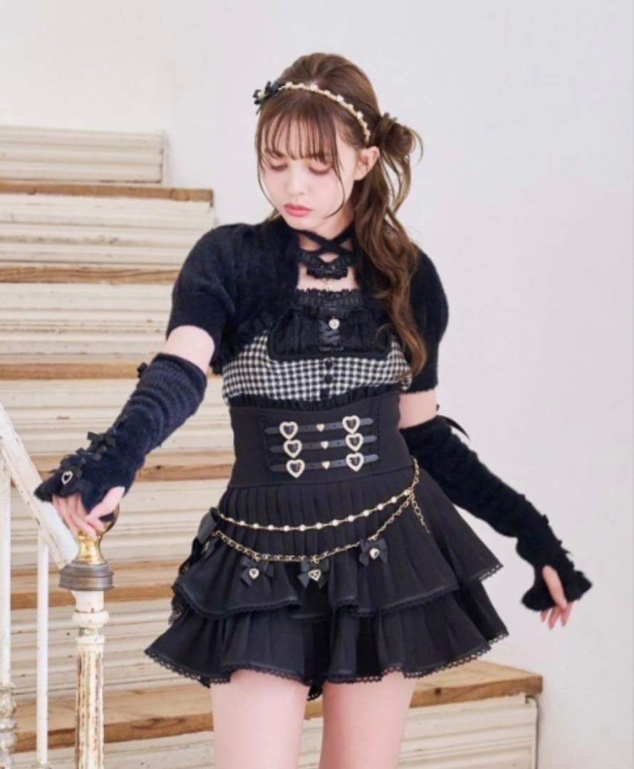 LIZLISA ダブル消しプリーツスカパン ブラック