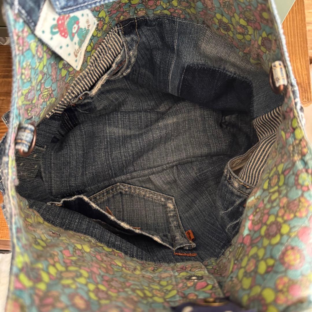 ハンドメイド デニムリメイク バッグ レトロアニマル ヨーヨーキルト 楕円 19