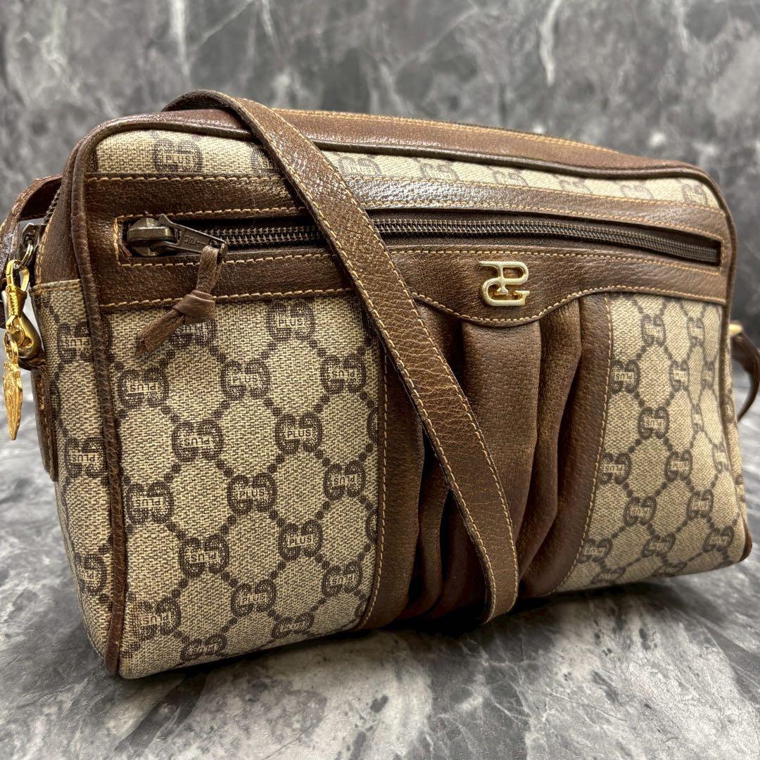 ✨美品✨GUCCI GG ショルダーバッグ ブラウン ベージュ 金具 レザー