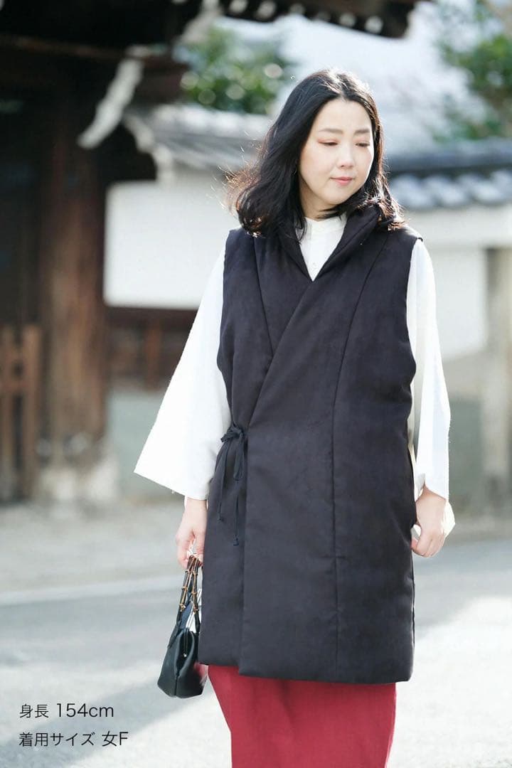 フェイクヌバック 長陣羽織　中綿袷（なかわたあわせ）／濡羽色　女F