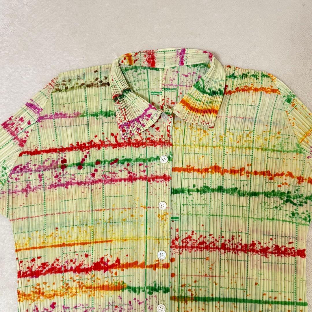 極美品✨PLEATS PLEASE プリーツ　シャツ　マルチカラー　長袖