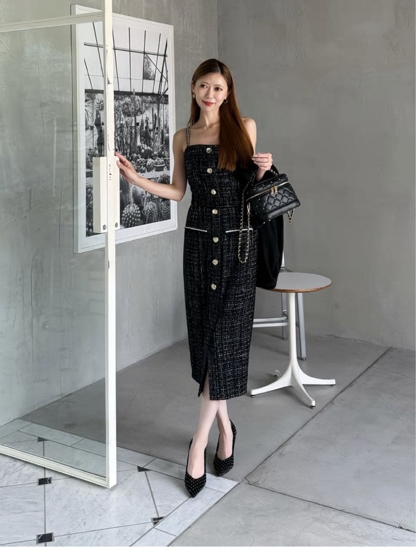 ダブルチェーンストラップツイードワンピース