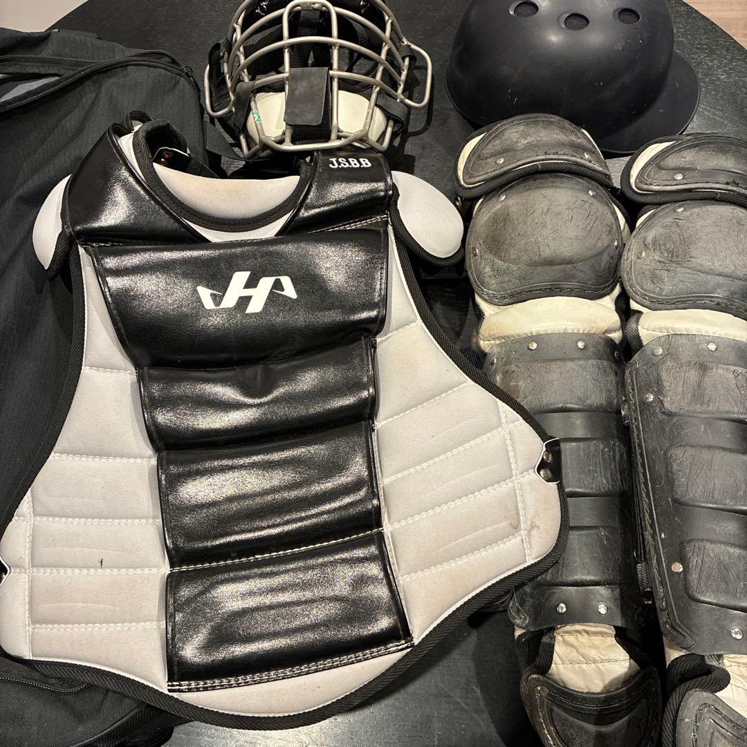 キャッチャー用防具セット成人用 黒白　カバン付き