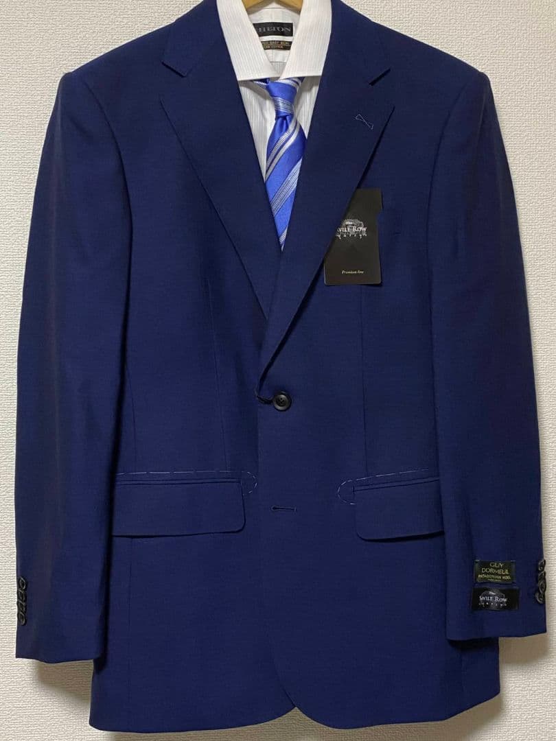 新品　フランス　ドーメル　サビルロウ　スーツ　A6　ブルー　無地　サヴィルロウ