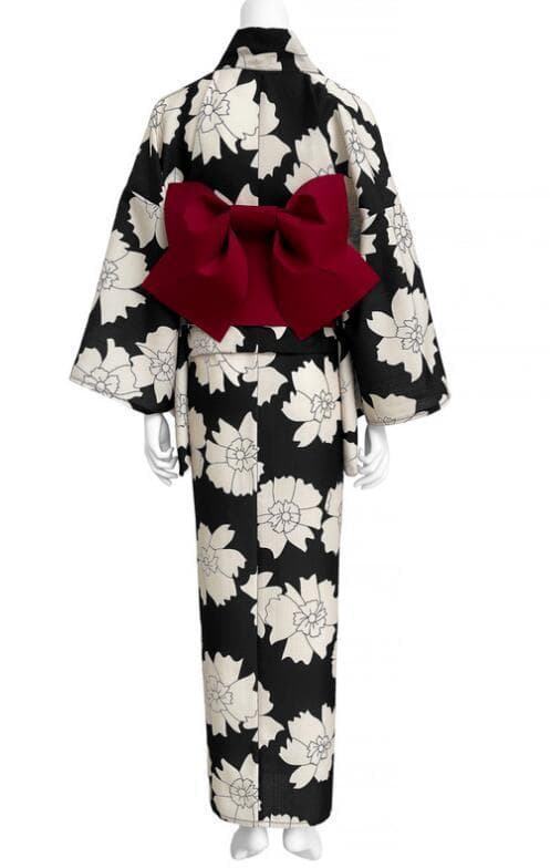 画像の帯＋おまかせ帯締めつき◆ノー皺加工最高級カルキュロ◆古都薫る江戸黒花浴衣◆