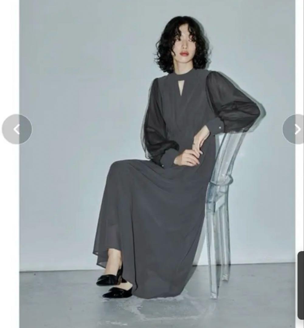 niana Vネックスリーブドレス チャコール　Lサイズ