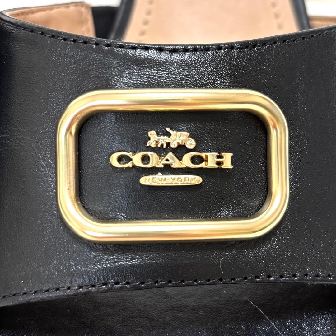 【美品】コーチ　スクエアトゥミュール　ヒール　ロゴ金具　ブラック　23.5cm