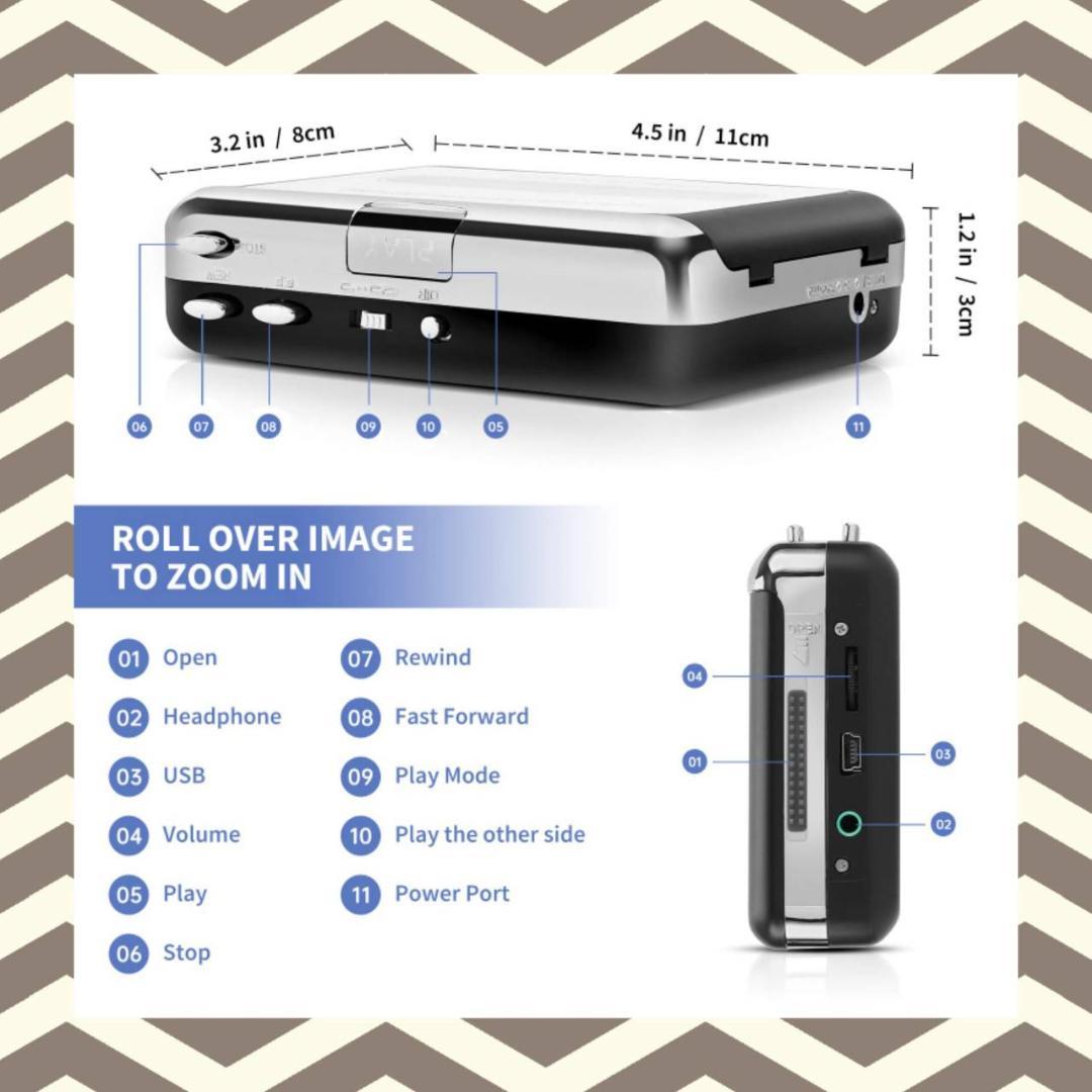 USB変換プレーヤー カセットテープ対応 オートリバース機能付き