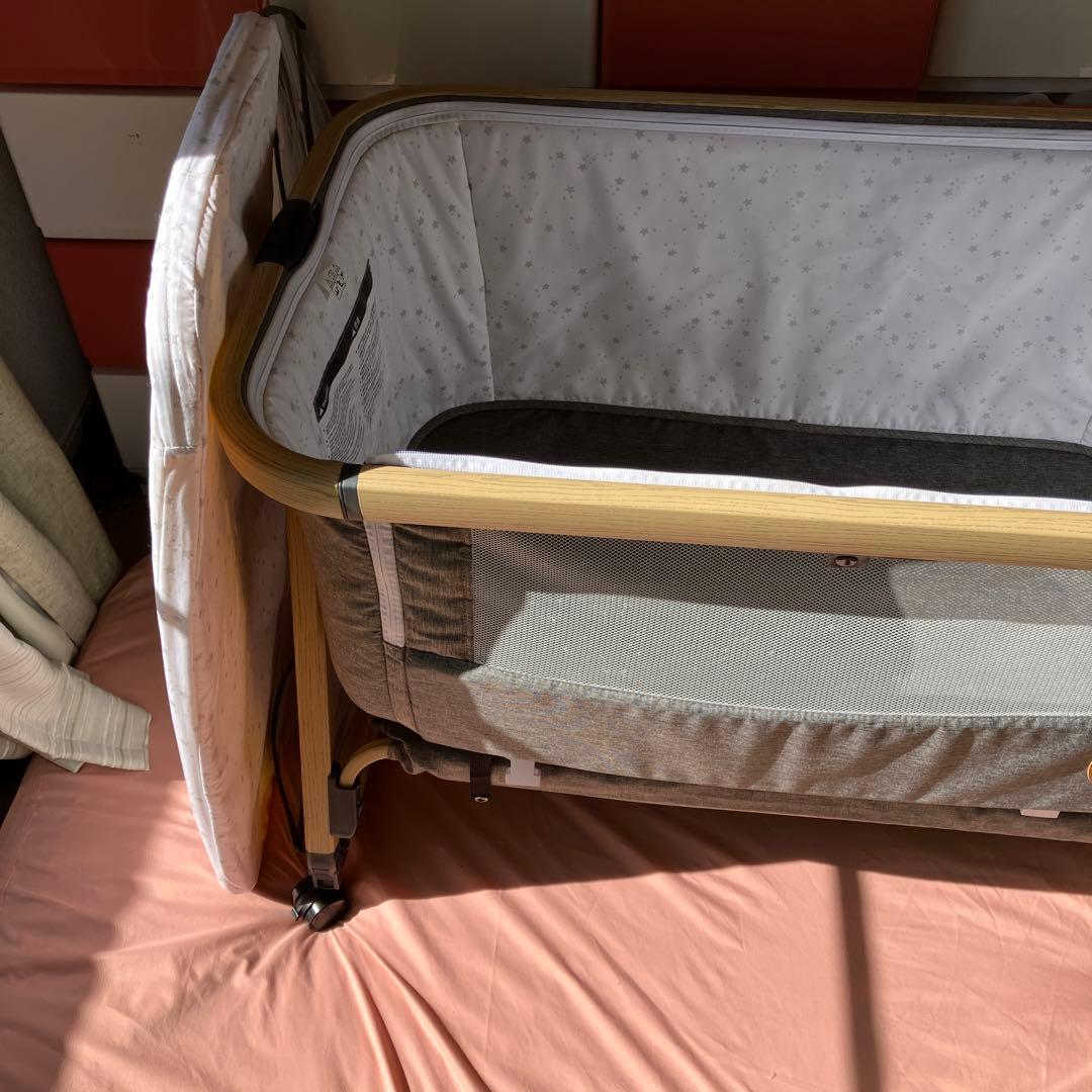 HZDMJ ベビーベッド グレー メッシュサイド