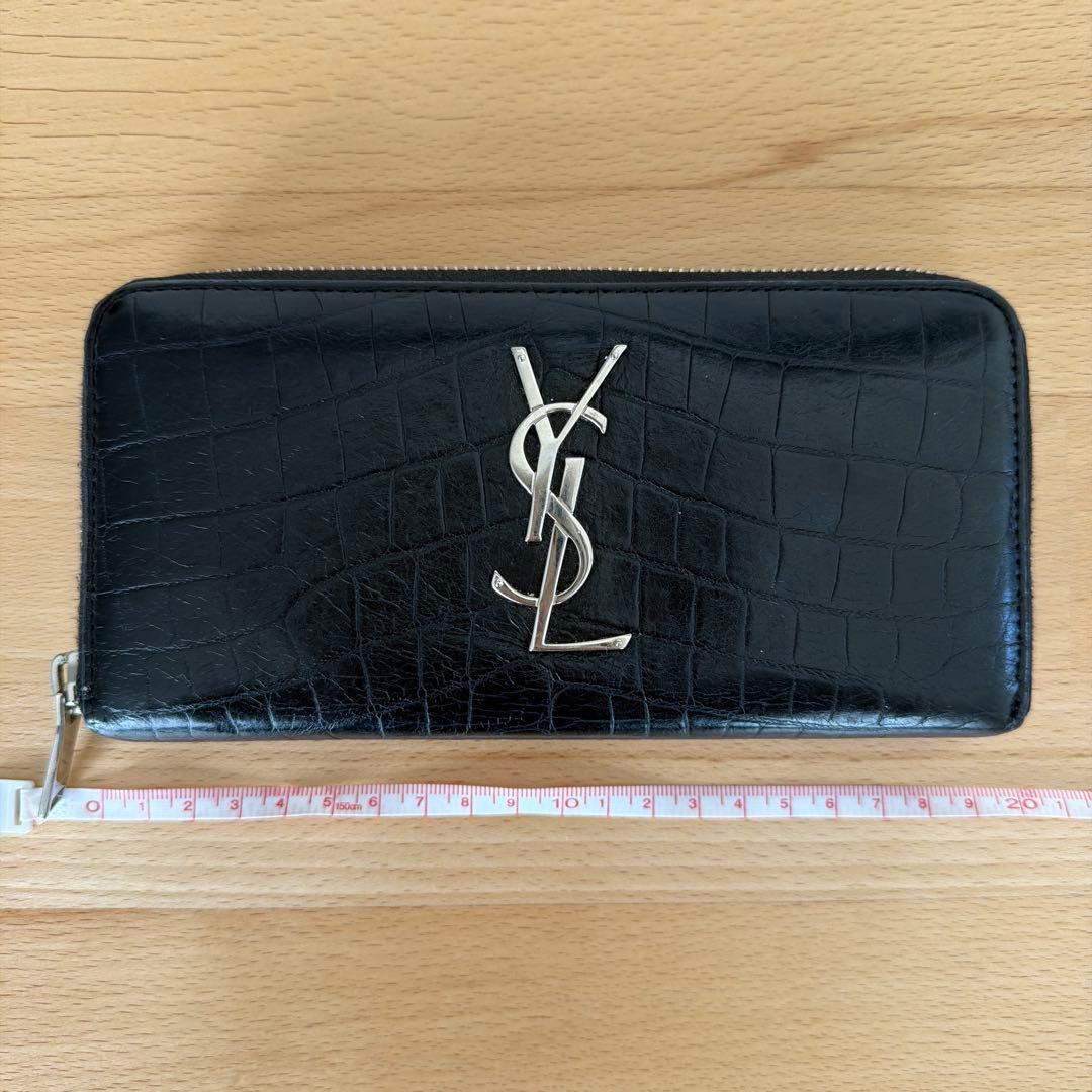 サンローラン 長財布 ラウンドファスナー YSL クロコ型押し ブラック