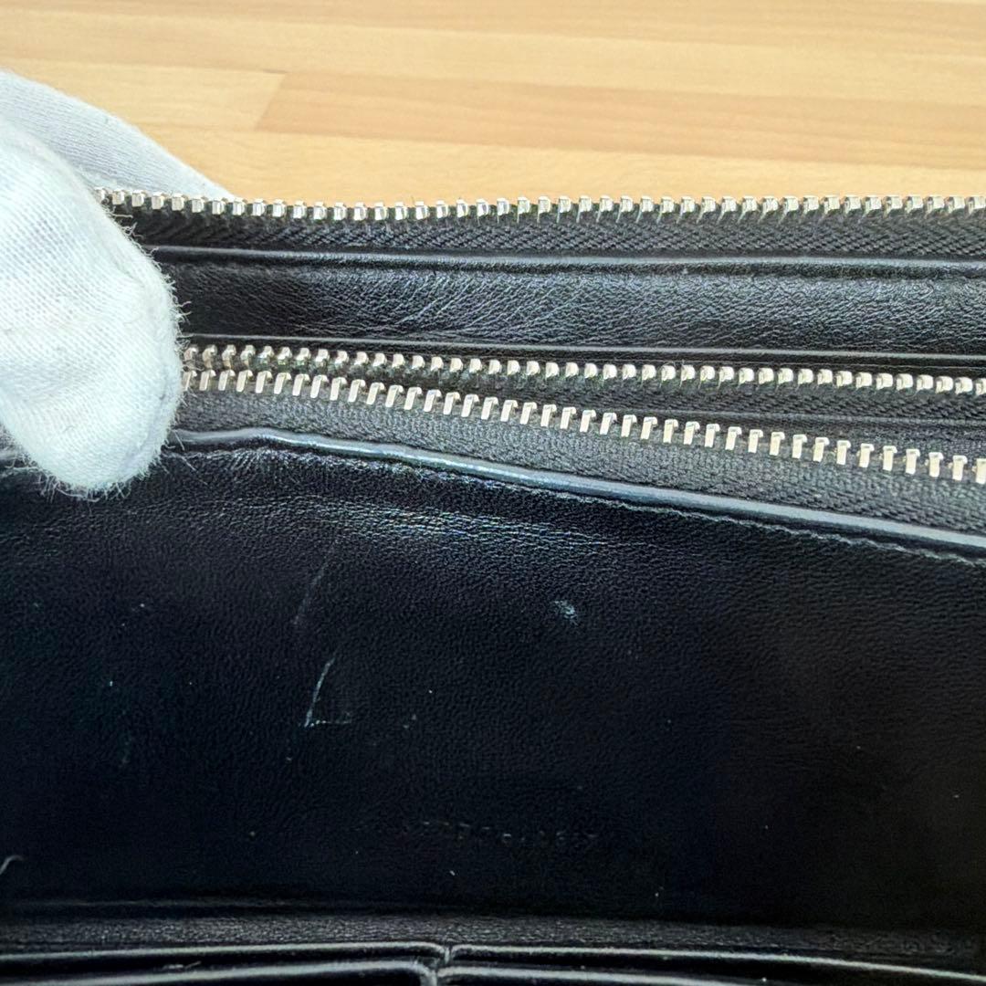 サンローラン 長財布 ラウンドファスナー YSL クロコ型押し ブラック