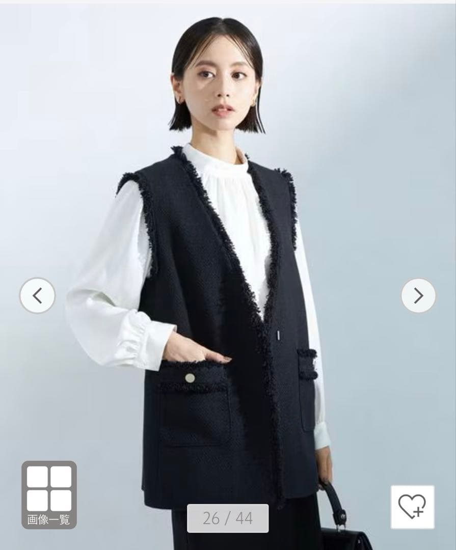 green label relaxing ミックスツイードライク ジレ ネイビー