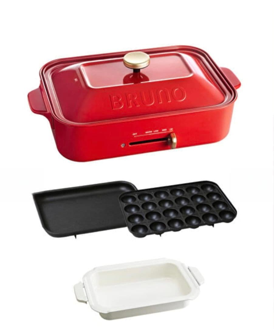BRUNO コンパクトホットプレート 赤 & セラミックコート鍋セット