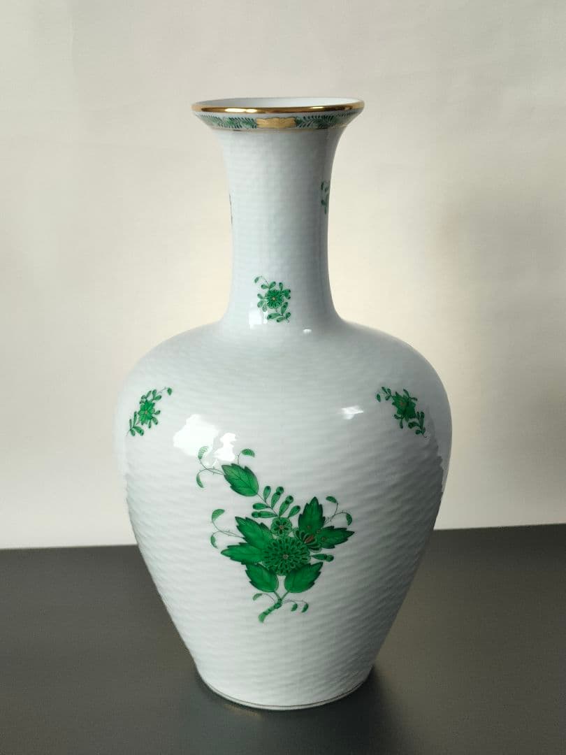 Herendヘレンド人気シリーズ　アポニーグリーン大型花瓶　H28cm