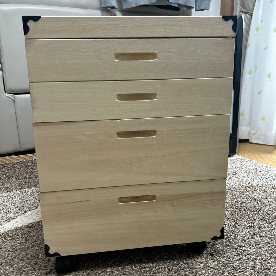 【美品】5／8処分　キャスター付き桐天然木　収納4段