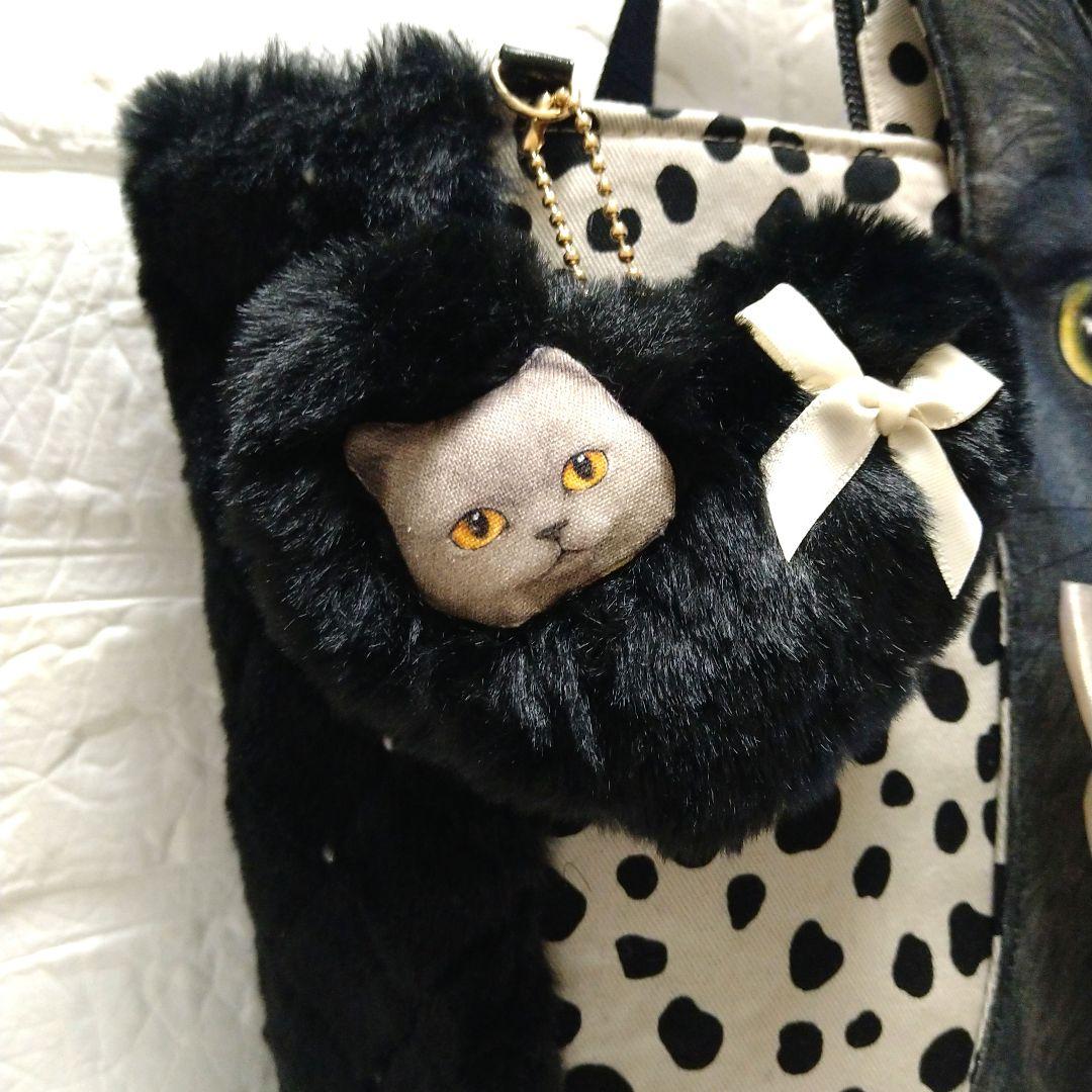 ゆ*ら様 コヤンイサムチョン☆横長トートバッグ　ボアキルトパール黒　黒猫　ダルメ