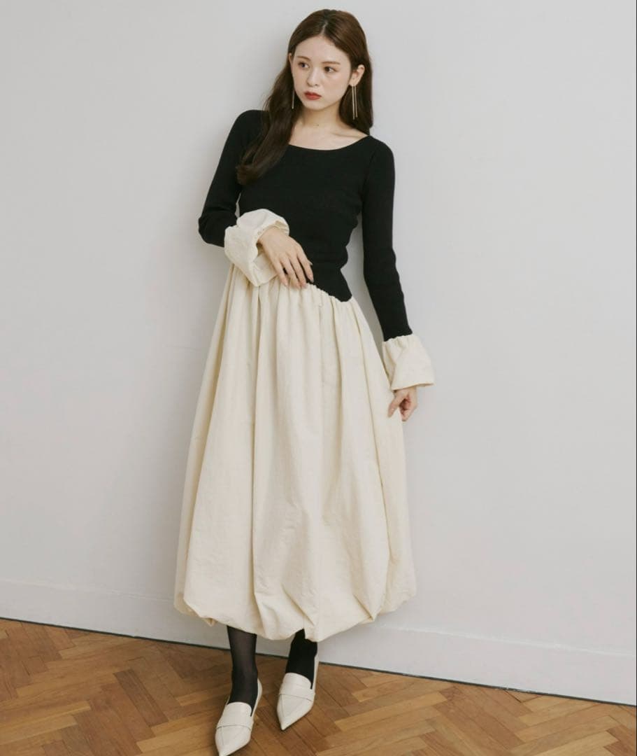 olu.ニットドッキングバルーンワンピース