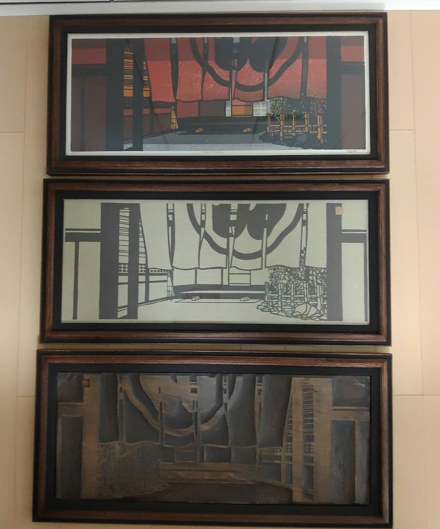 クリフトン·カーフ　版画＋モノクロ版画＋版木　希少3点セット額装込み　祇園一力亭