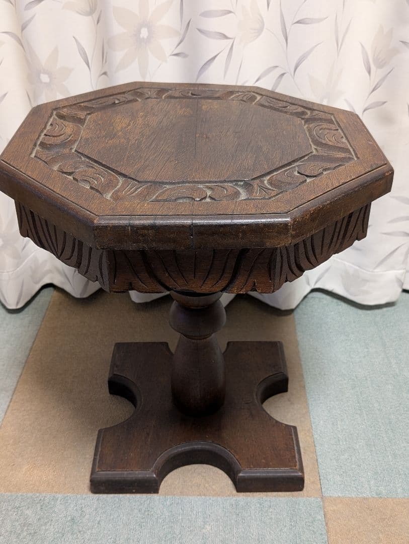 古家具　民芸家具　木製　木彫り　サイドテーブル　花台