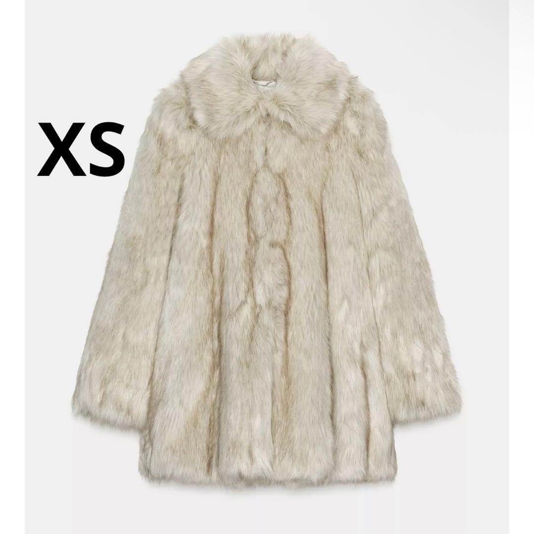 ZARA フェイクファーコート ショルダーパッド付き XS 新品タグ付き
