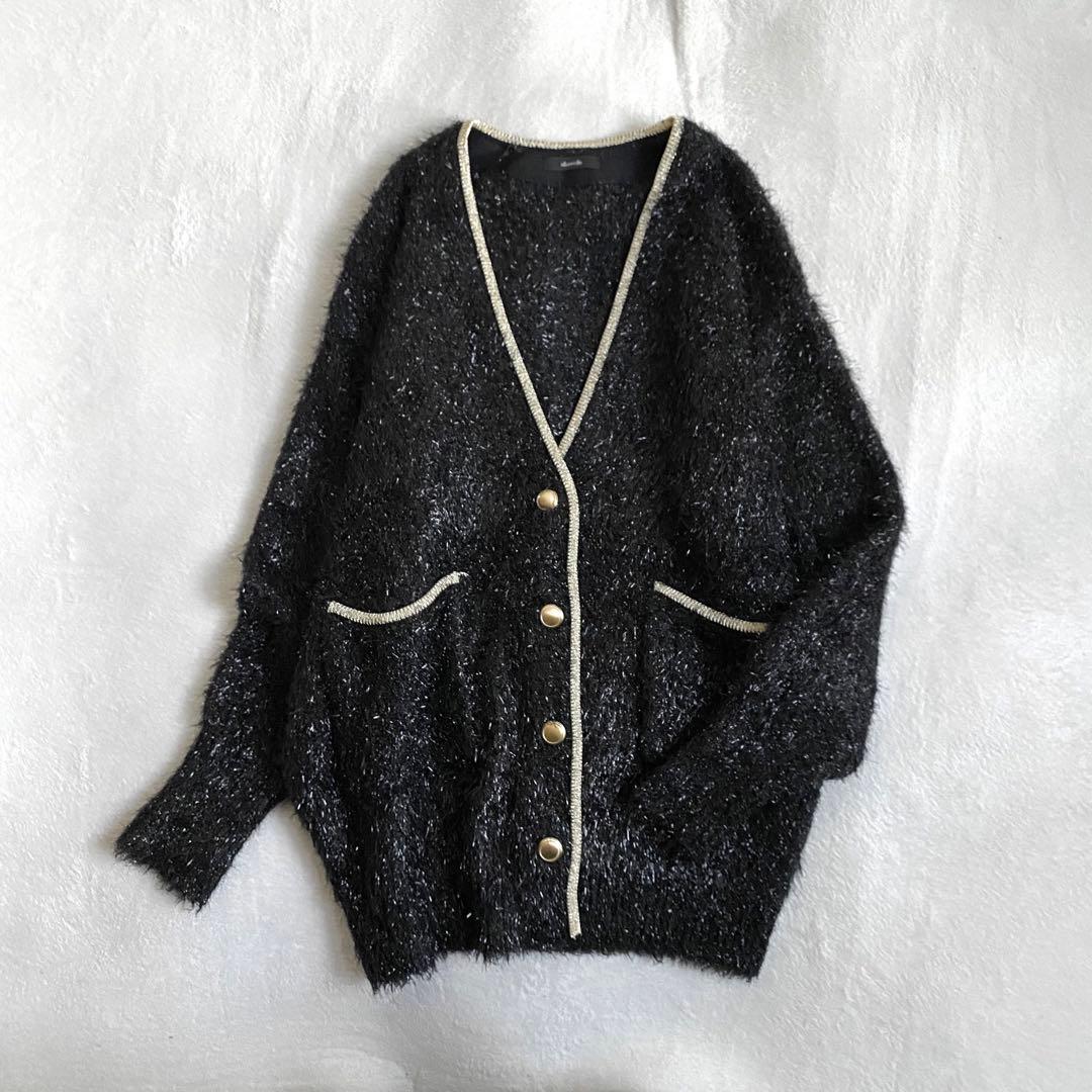 【ほぼ未使用✨】allureville シャイニーフェザーカーディガン　黒