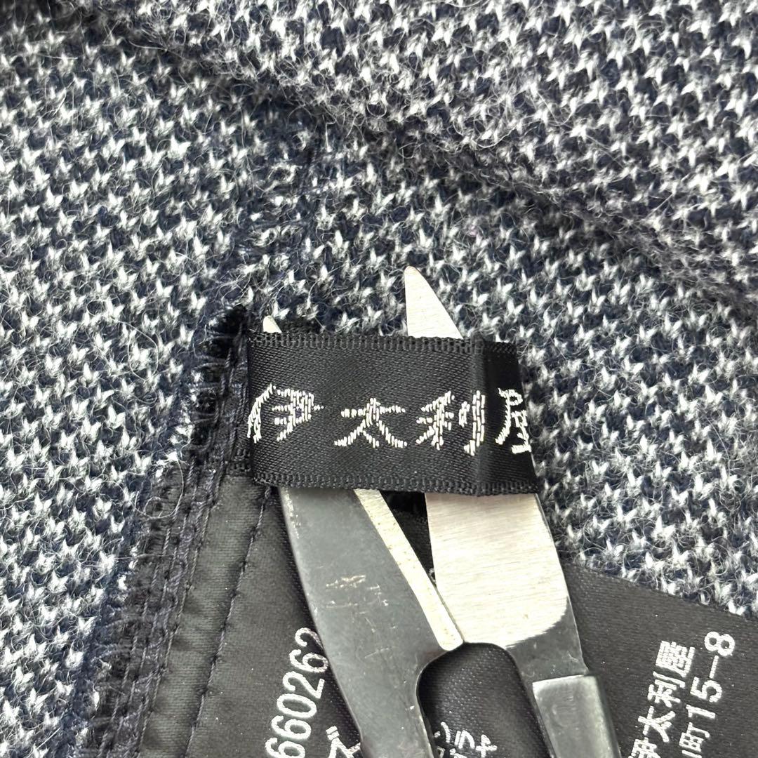 【大きいサイズ カシミヤ混】伊太利屋 モノグラム チュニック ラインストーン 紺