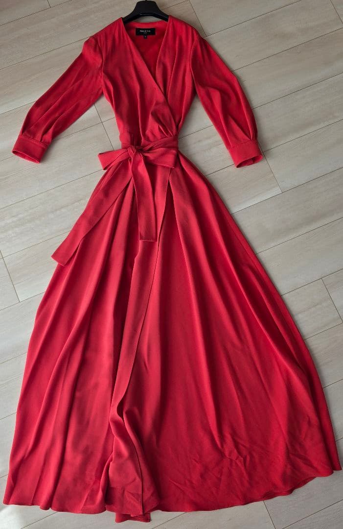 【美品】ポールカ ロングドレス ラップドレス キャバドレス ホステス 赤