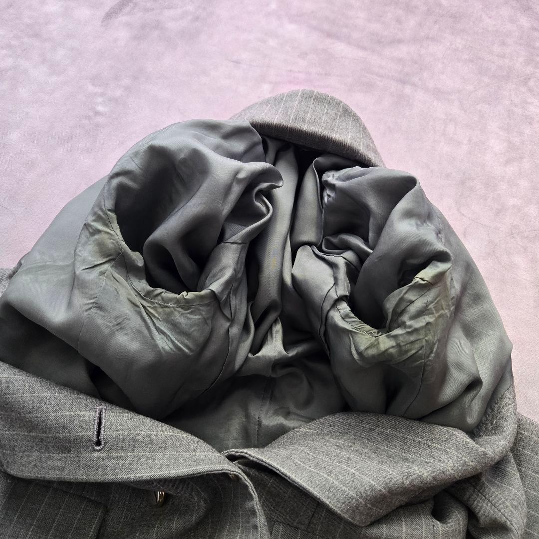 イヴサンローラン ダブル テーラードジャケット グレー ストライプ M