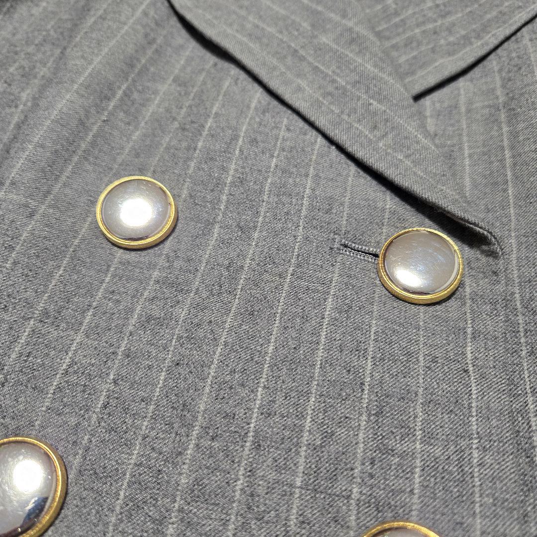 イヴサンローラン ダブル テーラードジャケット グレー ストライプ M