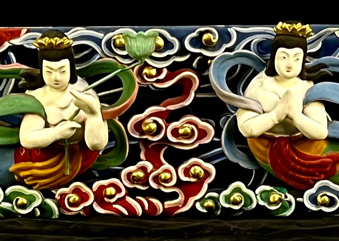 特価【欄間　天女】80ｃｍ　透かし彫り　美術的装飾　カラー　天からの守護