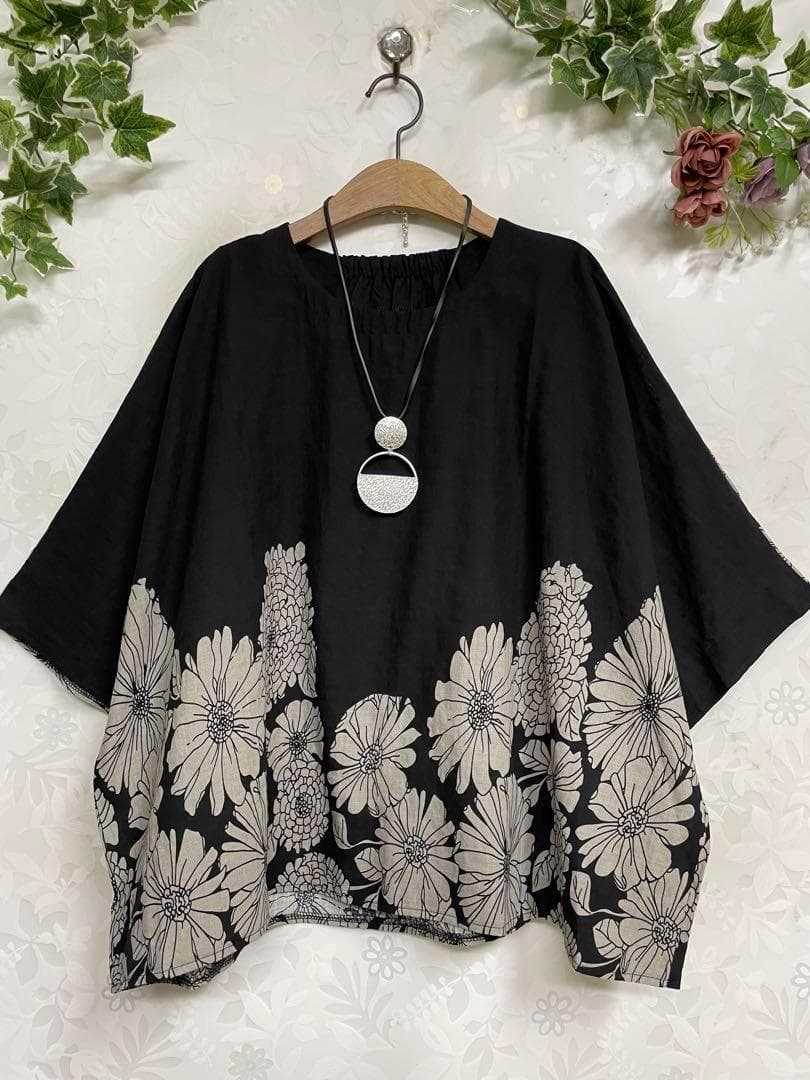 花938新品koibitomisaki 綿麻 刺繍付きAラインTU/951