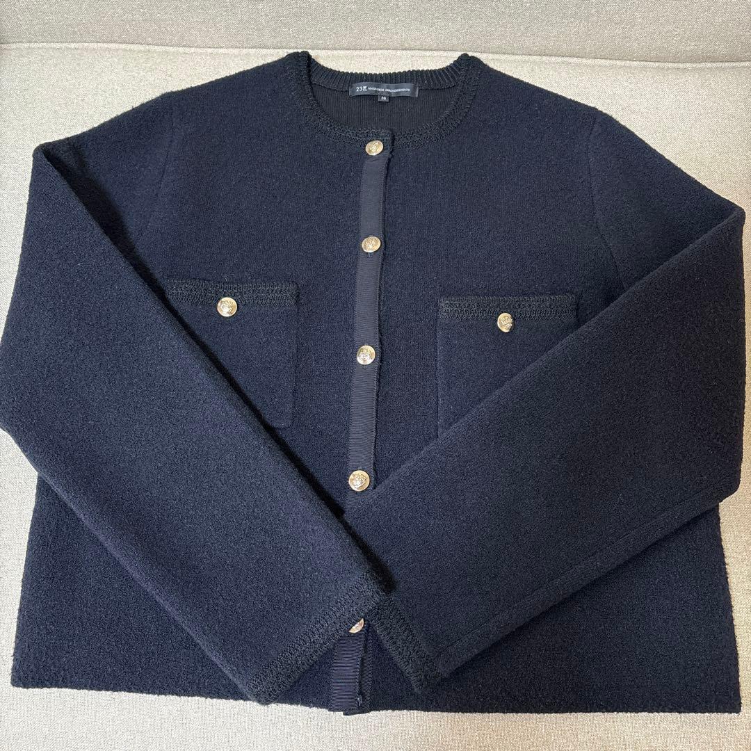 23区【洗える】ミニブークレニット カーディガン