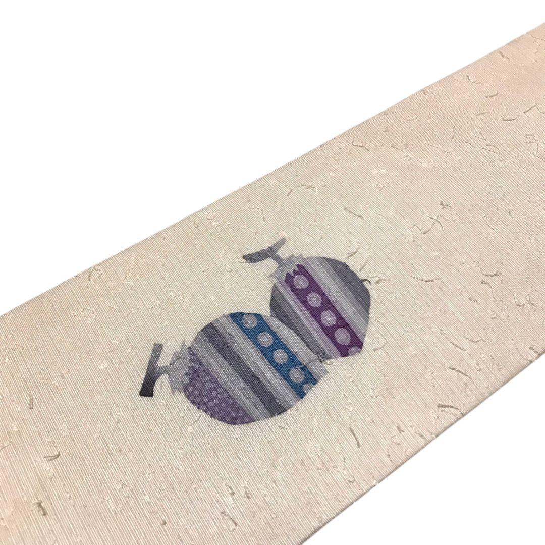 【名古屋帯】ひげ紬 作家物　実模様 カジュアル　白　ホワイト　アンティーク