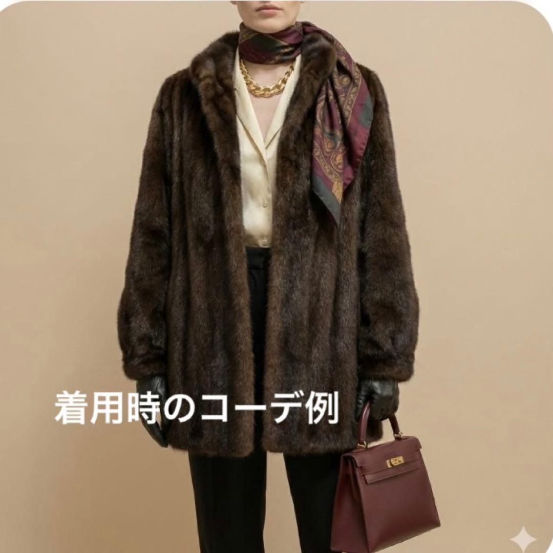 【美品】ミンクファーコート ライトブラウン系 ミドル丈 高級毛皮　艶やかL