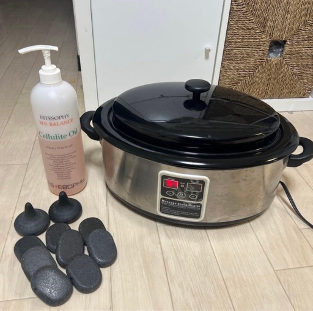 ホットストーン 10個とマッサージオイルとホットストーンウォーマーのセット