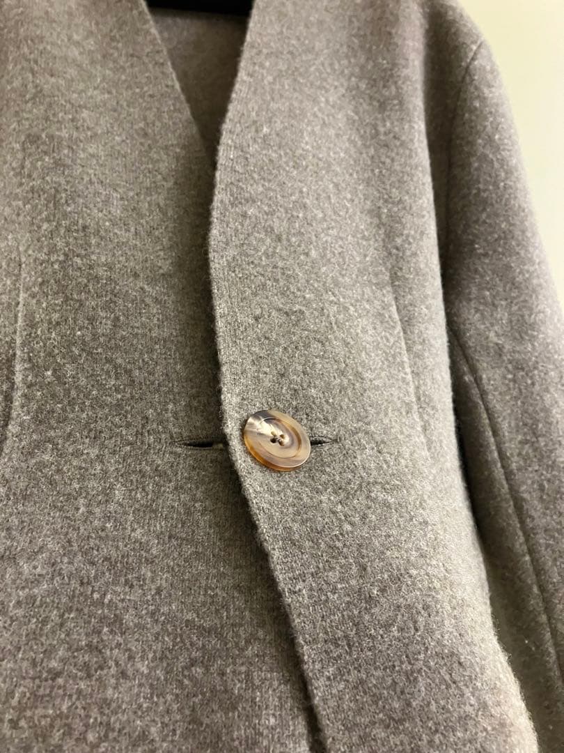 【Kheiki】 BROWN \"Collarless Knit Jacket\"