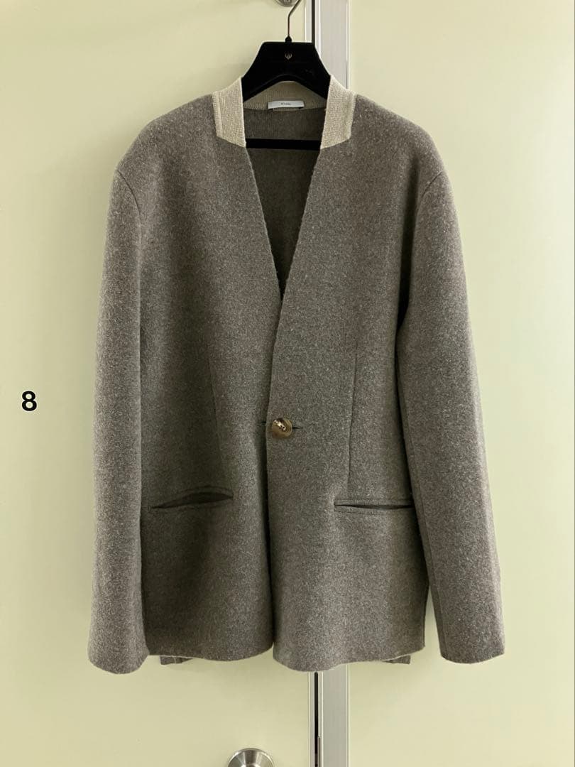 【Kheiki】 BROWN \"Collarless Knit Jacket\"
