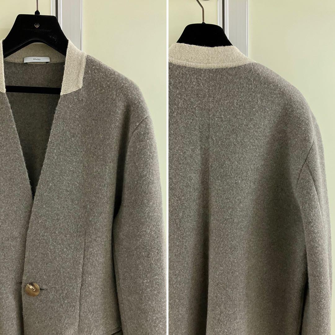【Kheiki】 BROWN \"Collarless Knit Jacket\"