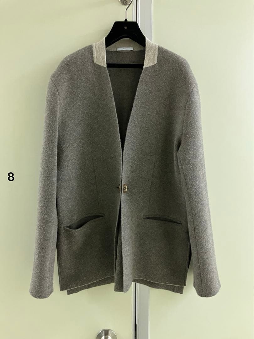 【Kheiki】 BROWN \"Collarless Knit Jacket\"